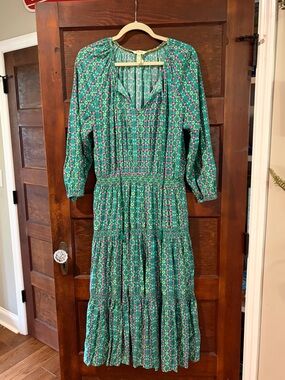 matilda jane green maxi dress Matilda Jane Green Striped Floral Maxi Dress L